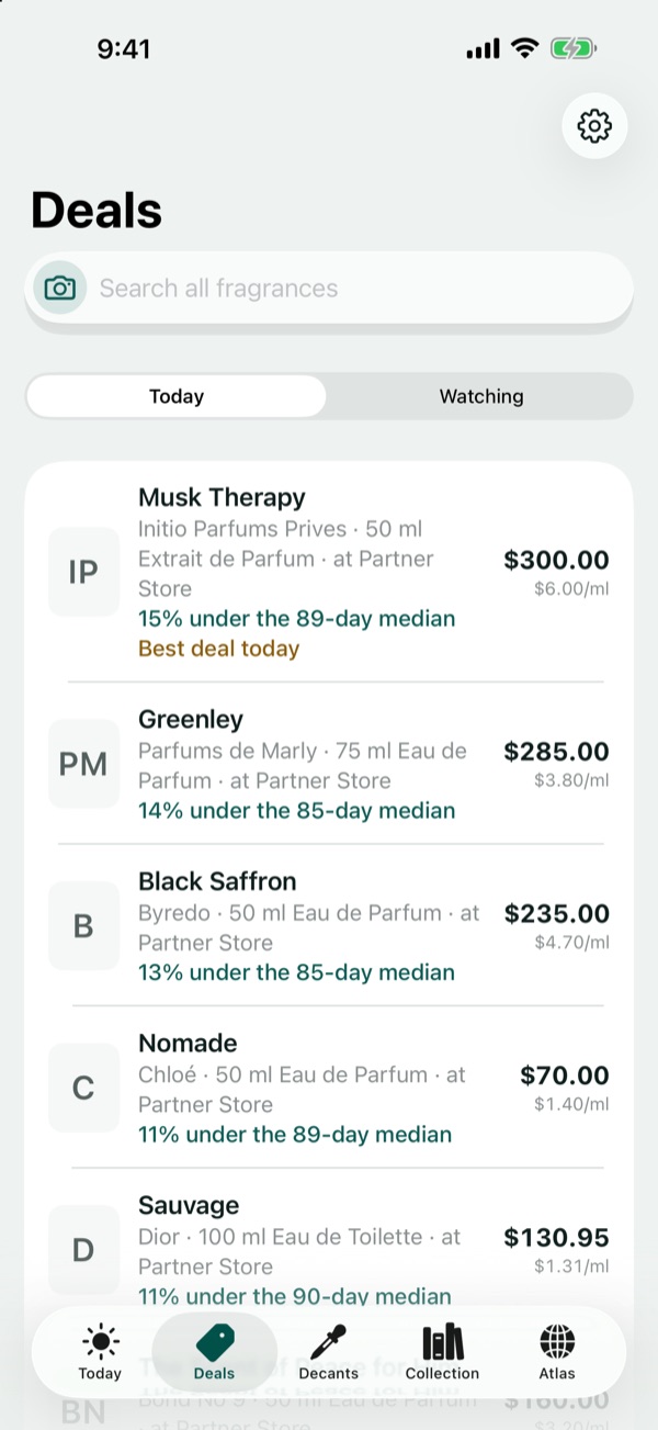Scentible Deals feed listing the best prices today