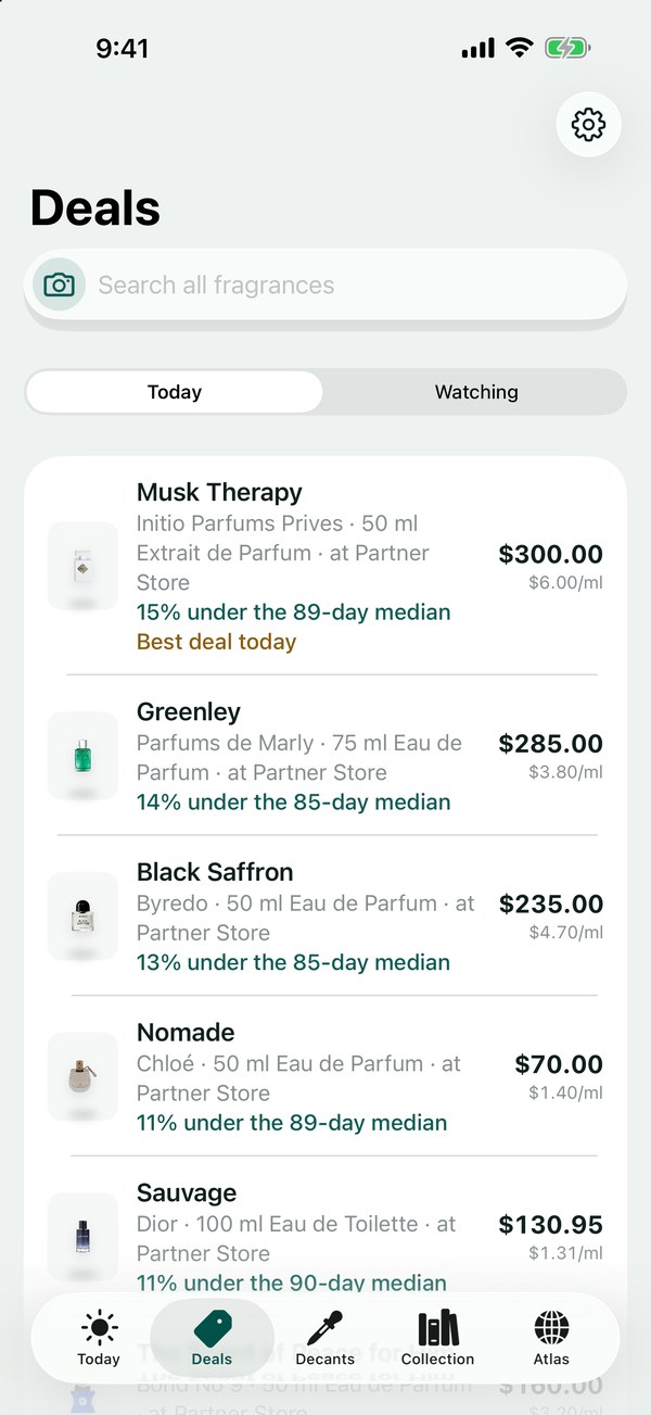 Scentible Deals feed listing the best prices today